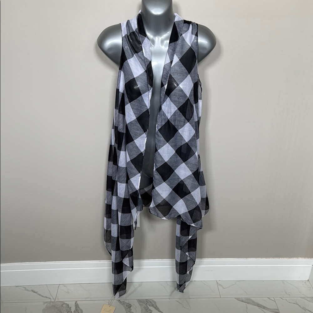 Black and White Checkered Waterfall Vest